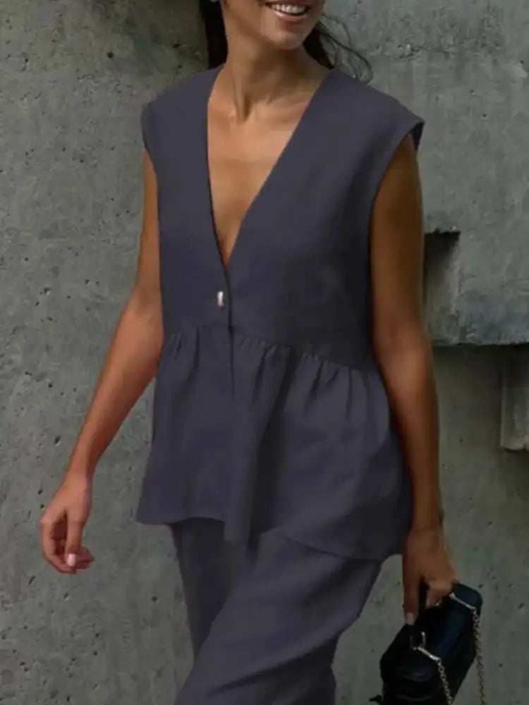 V-Neck Vest and Pants Set