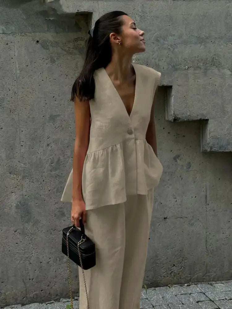 V-Neck Vest and Pants Set