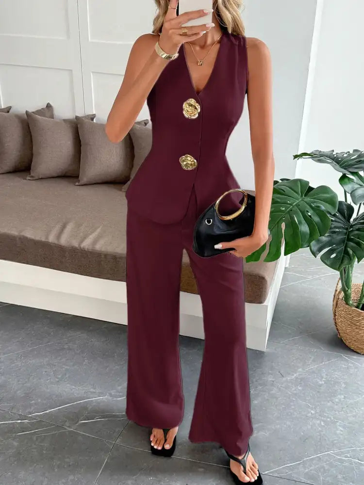 V-Neck Vest and Pants Set