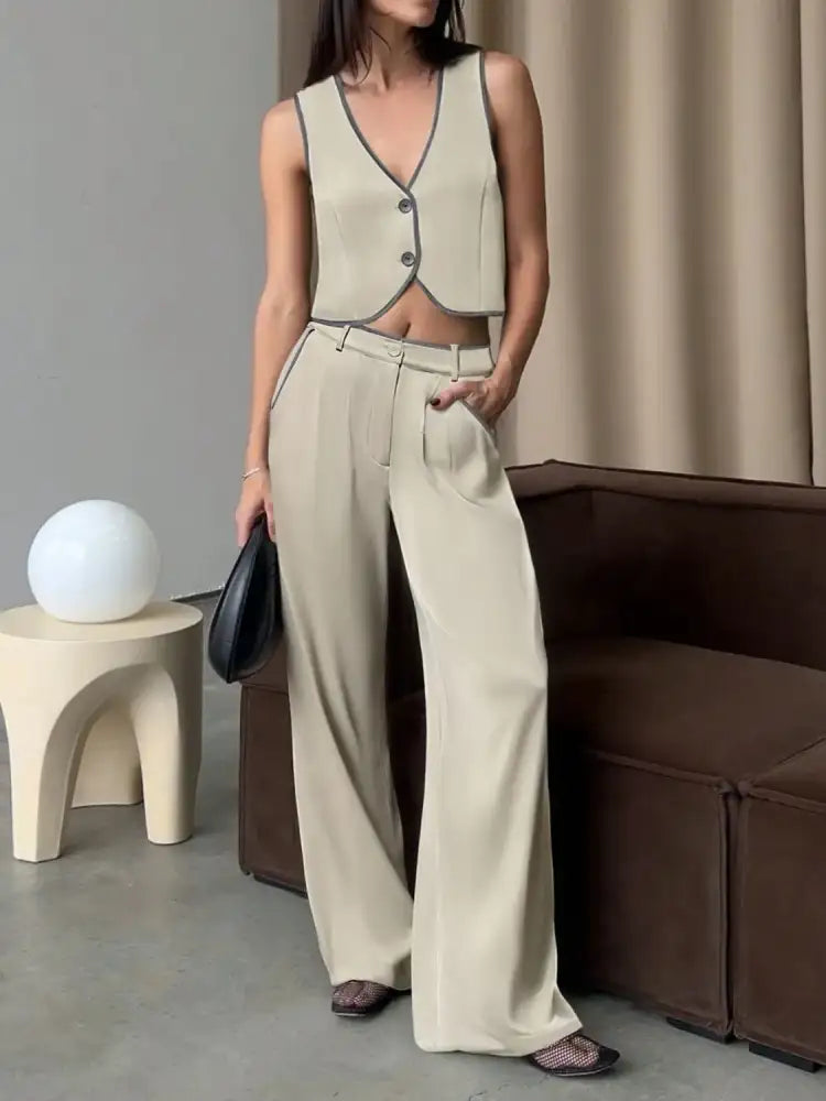 V-Neck Vest and Pants Set