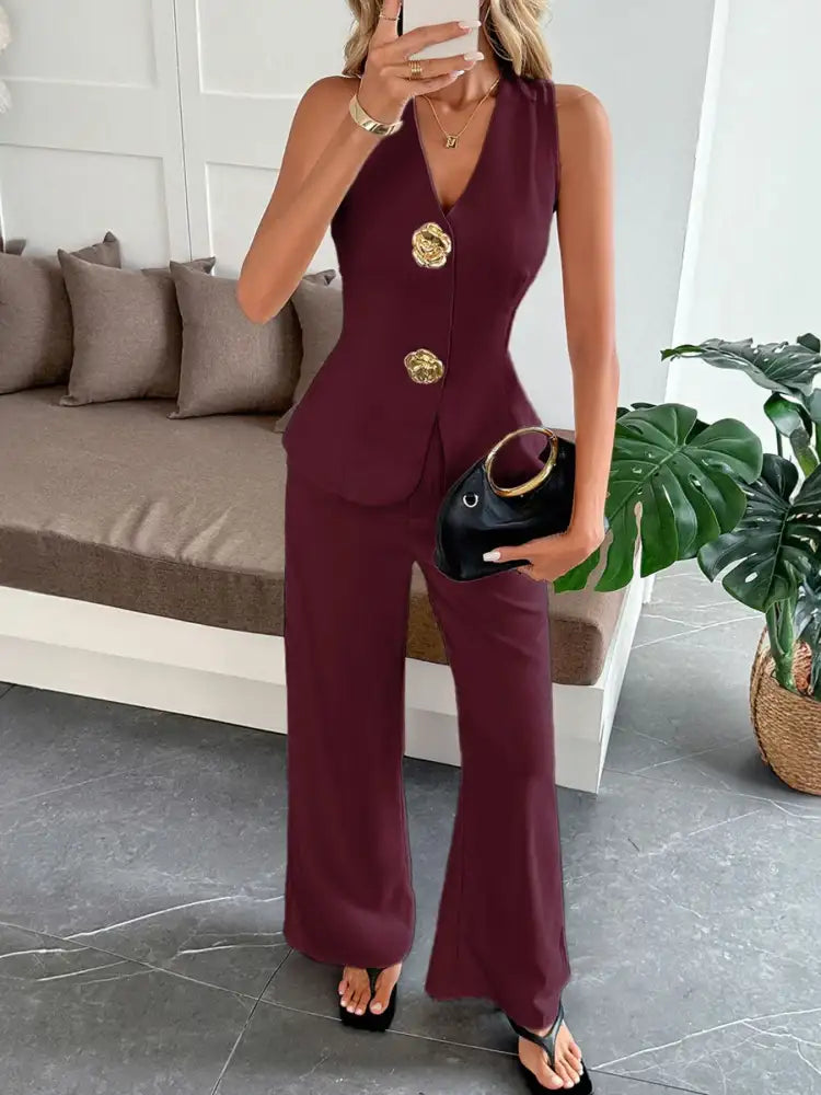 V-Neck Vest and Pants Set