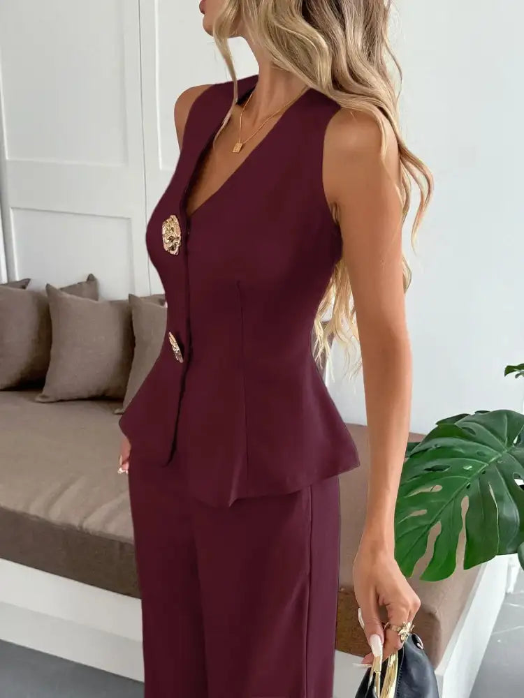 V-Neck Vest and Pants Set