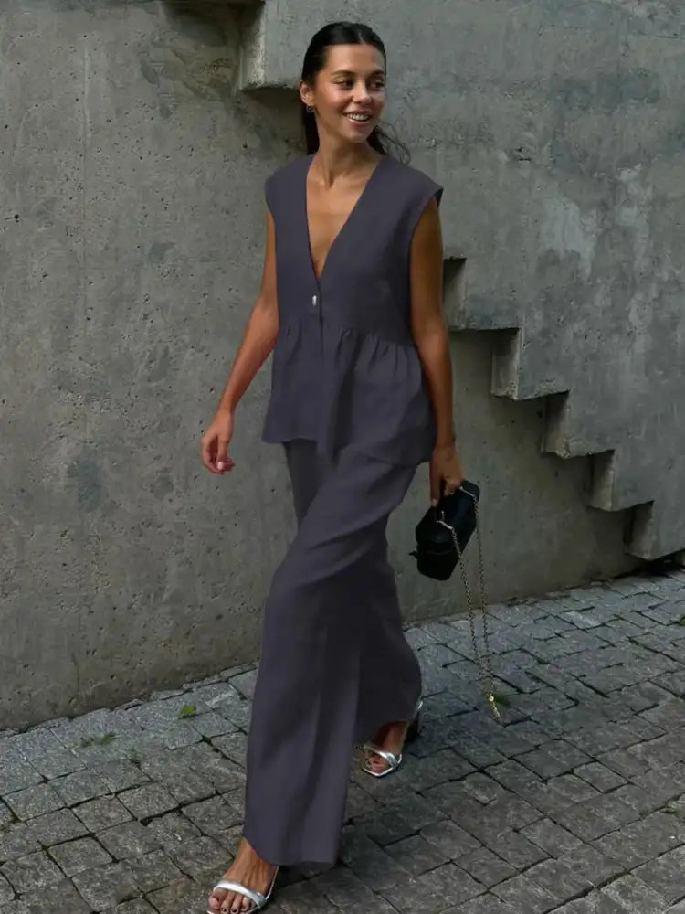 V-Neck Vest and Pants Set