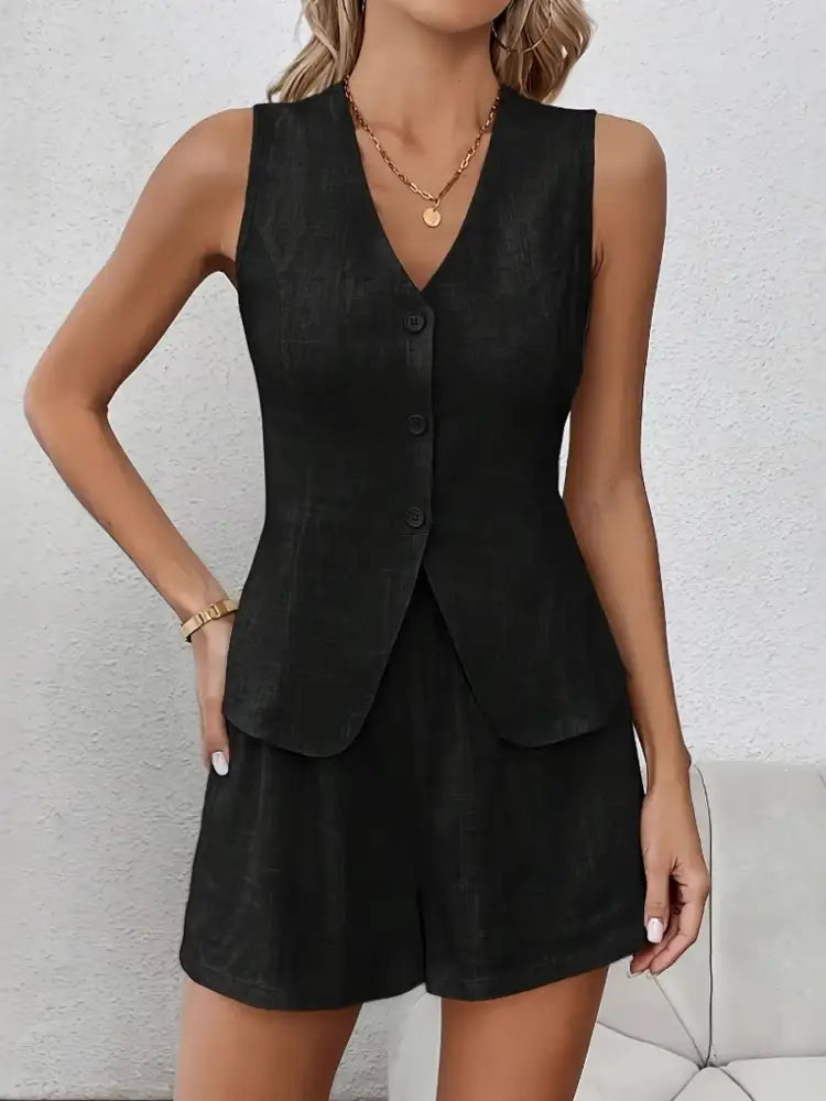 V-Neck Vest and Shorts Set