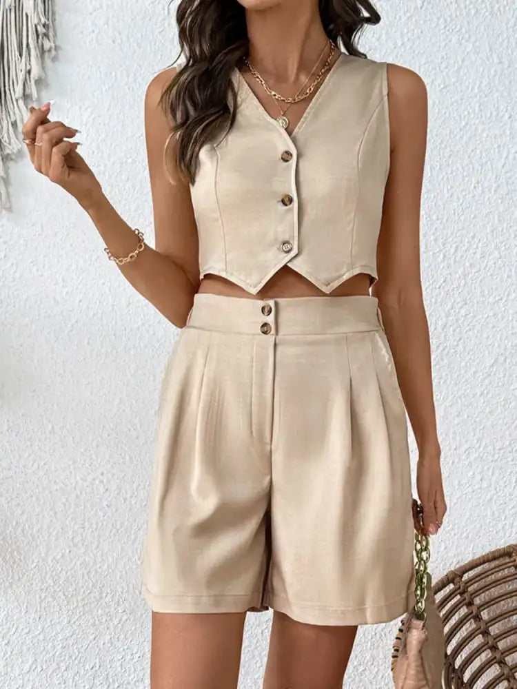 V-Neck Vest and Shorts Set