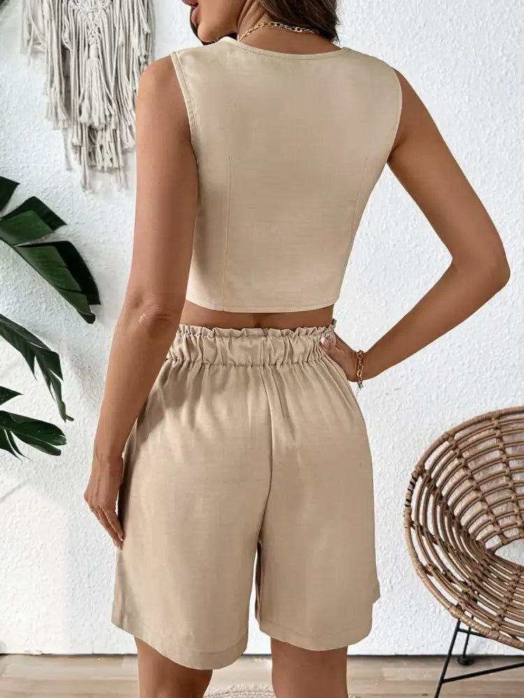 V-Neck Vest and Shorts Set