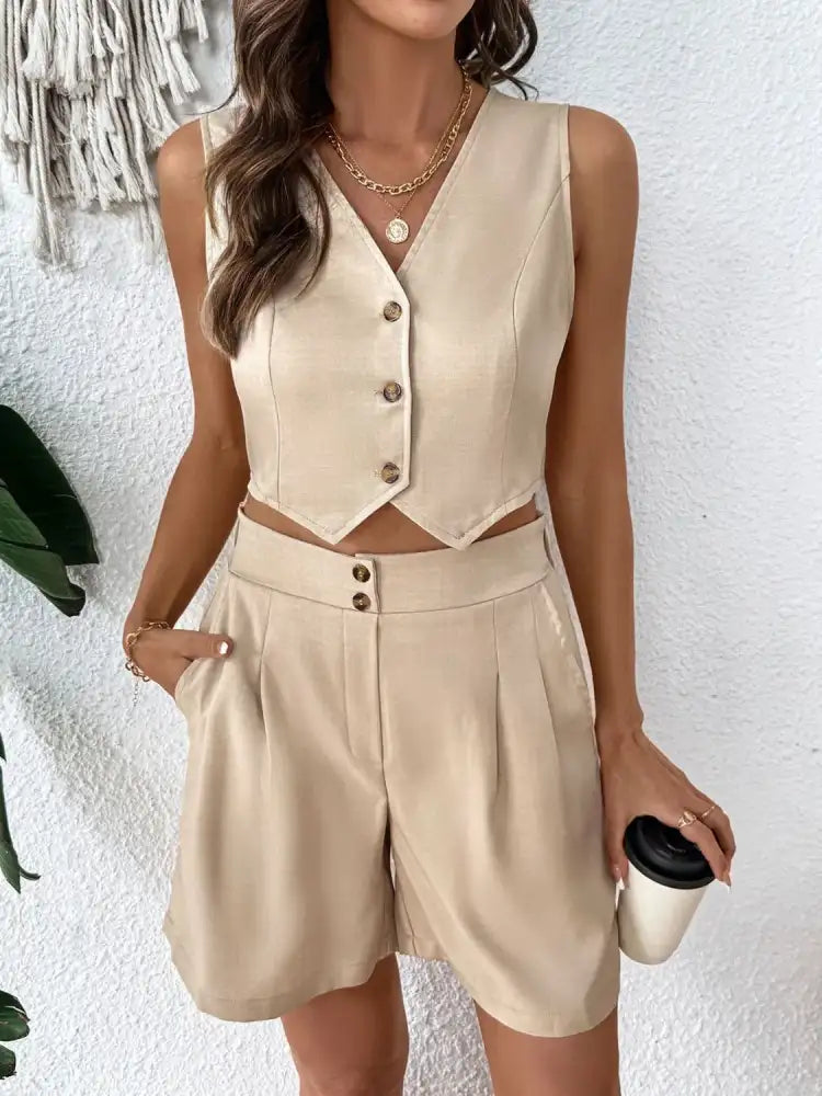 V-Neck Vest and Shorts Set