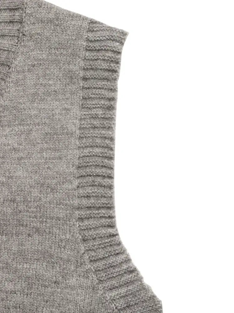 V-Neck Vest and Skirt Knit Set