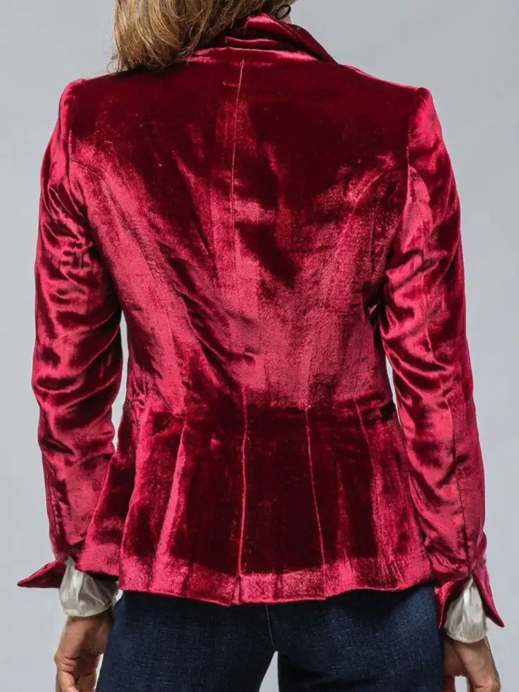 Velvet Lapel Collar Button Up Blazer