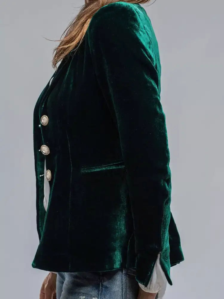 Velvet Lapel Collar Button Up Blazer