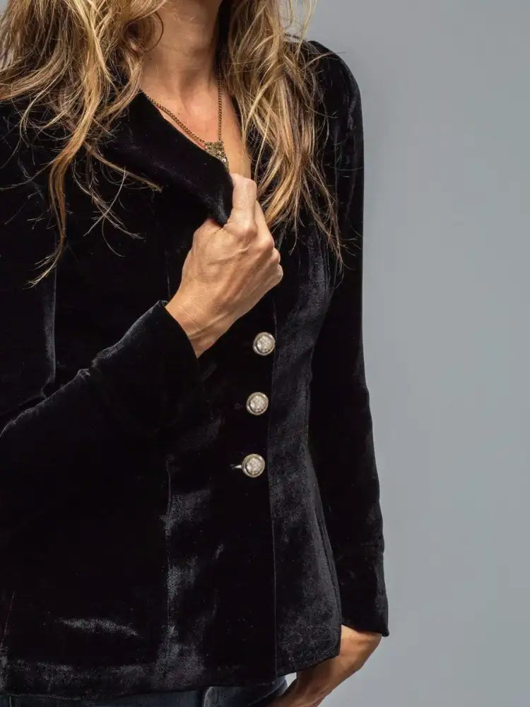 Velvet Lapel Collar Button Up Blazer