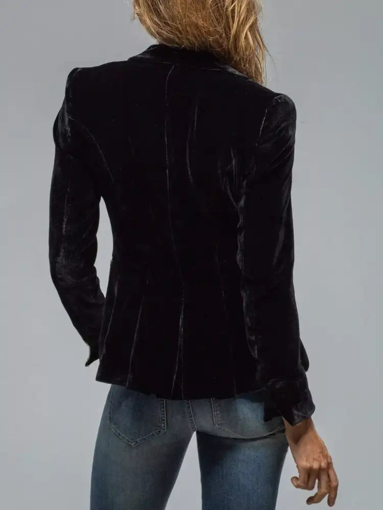Velvet Lapel Collar Button Up Blazer