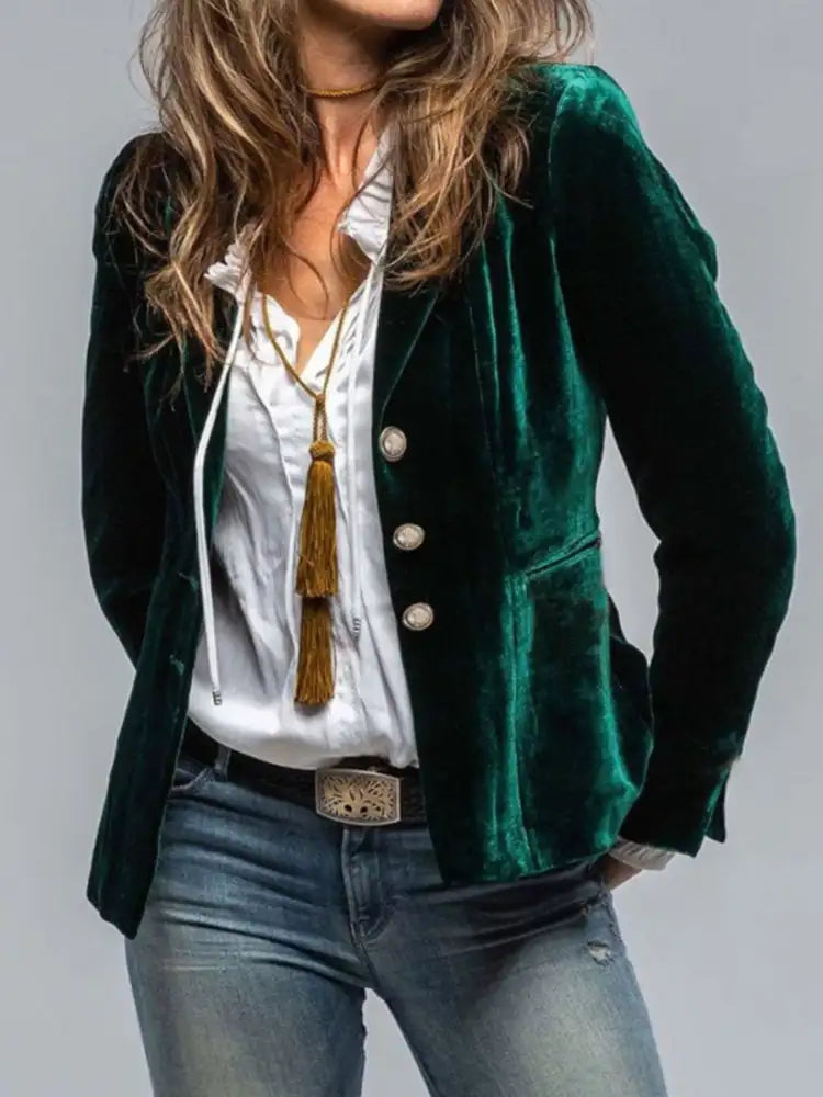 Velvet Lapel Collar Button Up Blazer