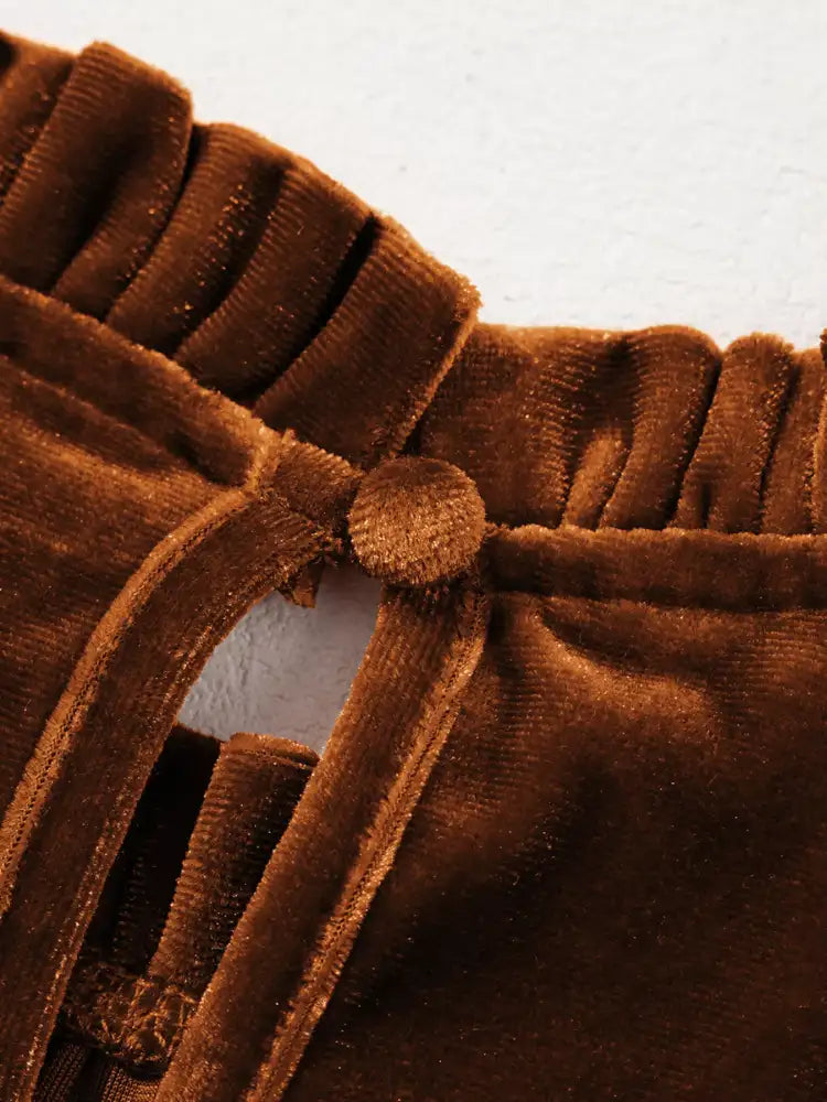 Velvet Mock Neck Long Sleeve Blouse