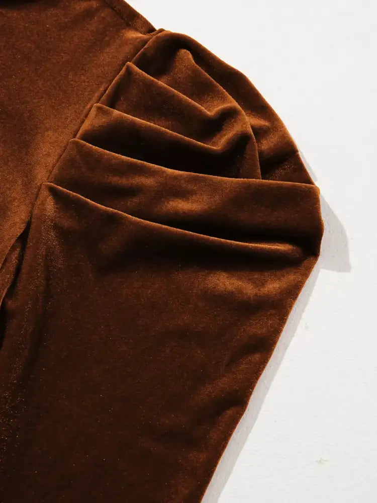 Velvet Mock Neck Long Sleeve Blouse