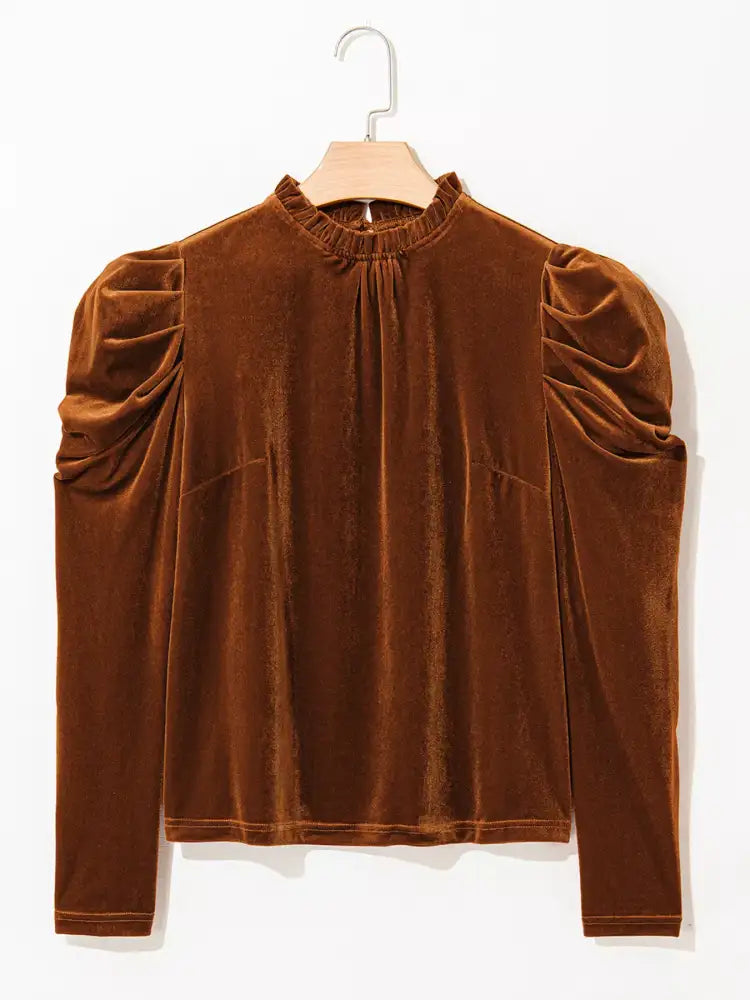 Velvet Mock Neck Long Sleeve Blouse