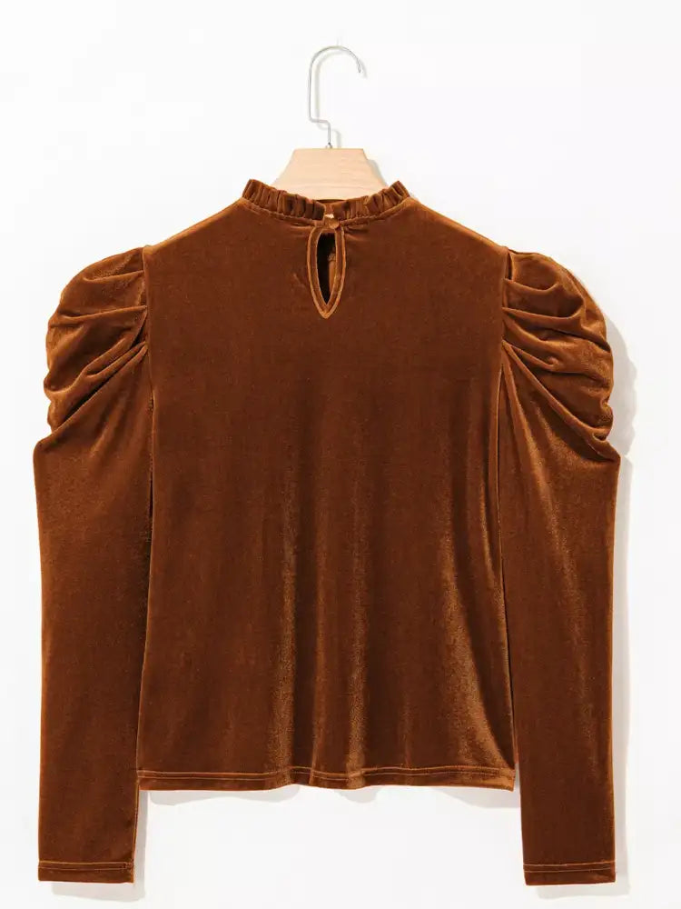 Velvet Mock Neck Long Sleeve Blouse