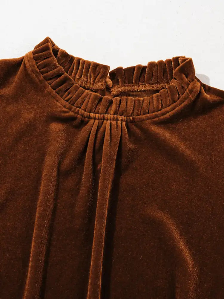 Velvet Mock Neck Long Sleeve Blouse