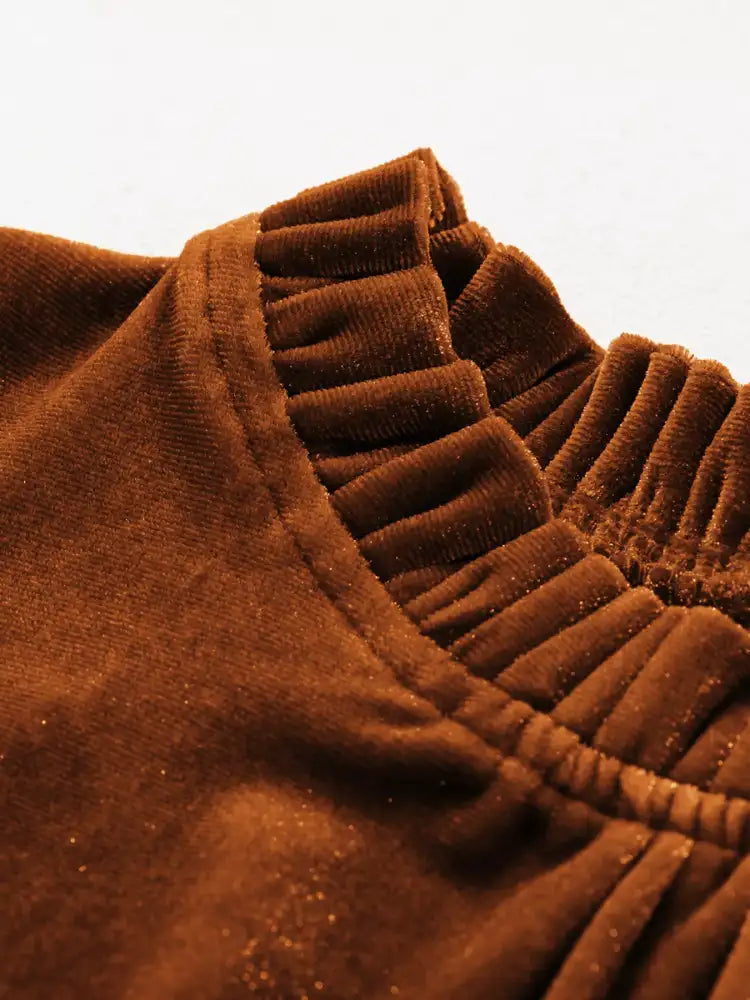 Velvet Mock Neck Long Sleeve Blouse