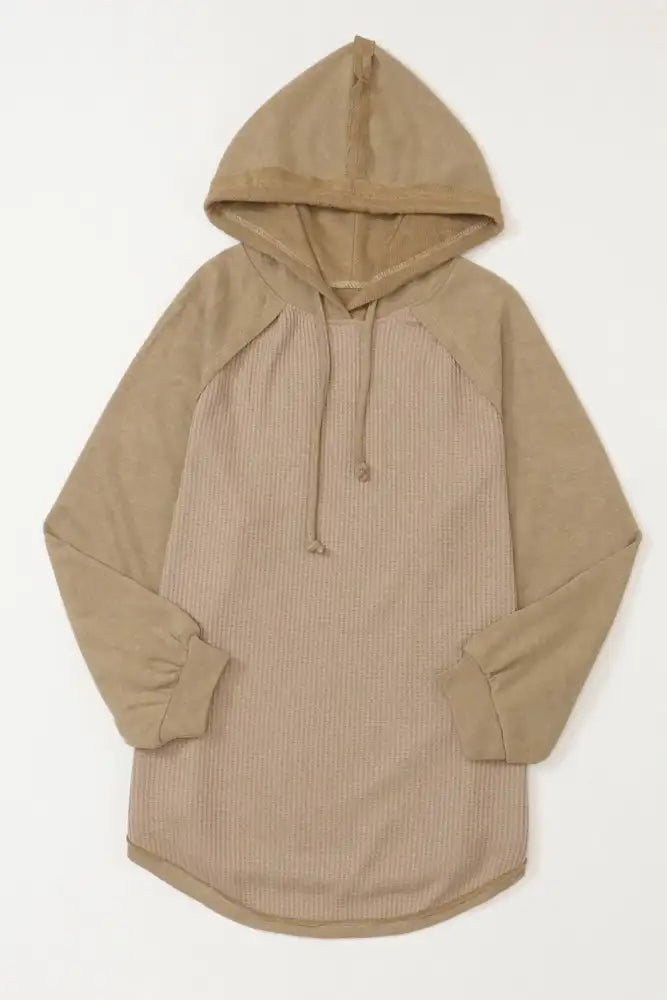 Waffled Knit Exposed Seam Drawstring Hoodie