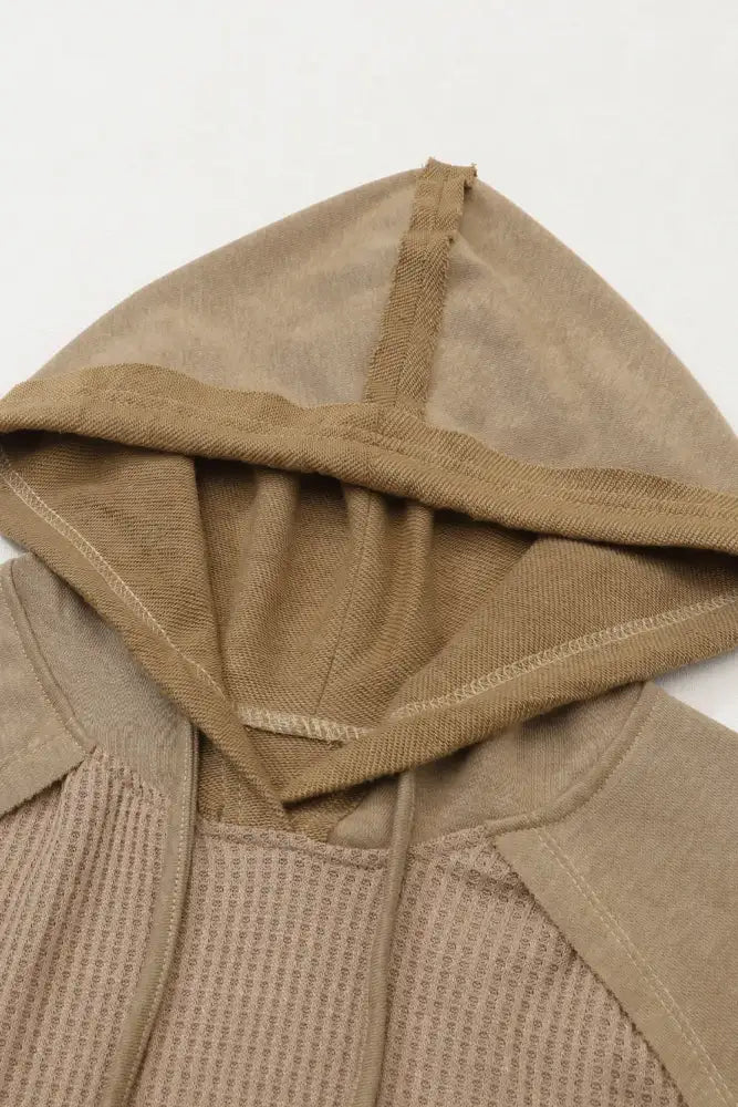 Waffled Knit Exposed Seam Drawstring Hoodie