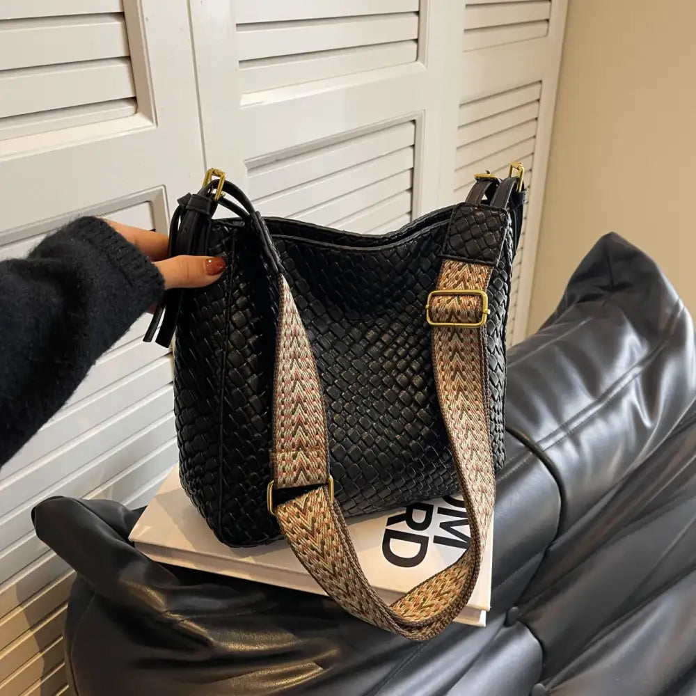 Woven Leather Shoulder Bag with Adjustable Strap