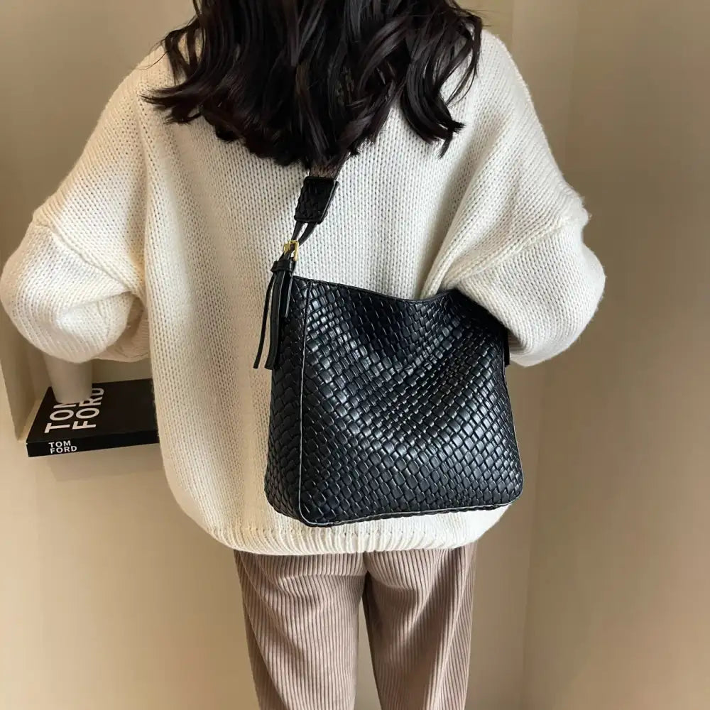 Woven Leather Shoulder Bag with Adjustable Strap