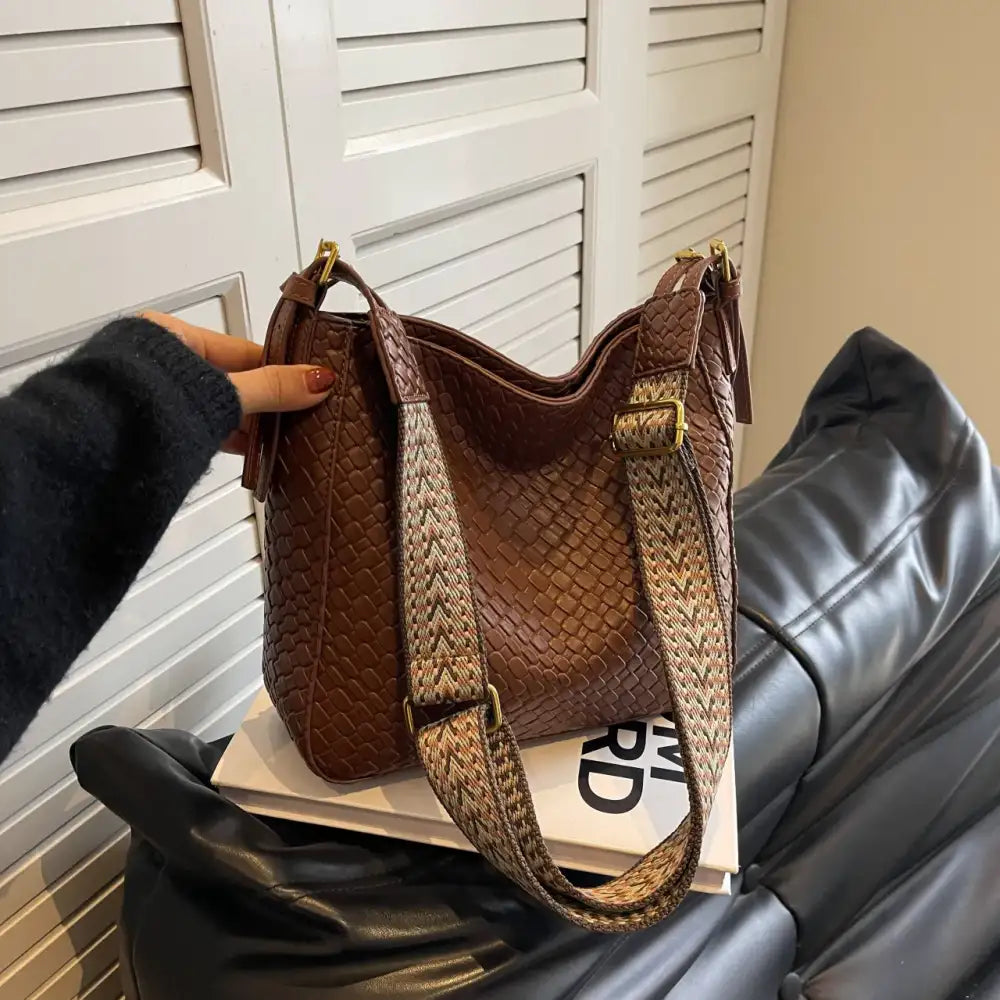 Woven Leather Shoulder Bag with Adjustable Strap