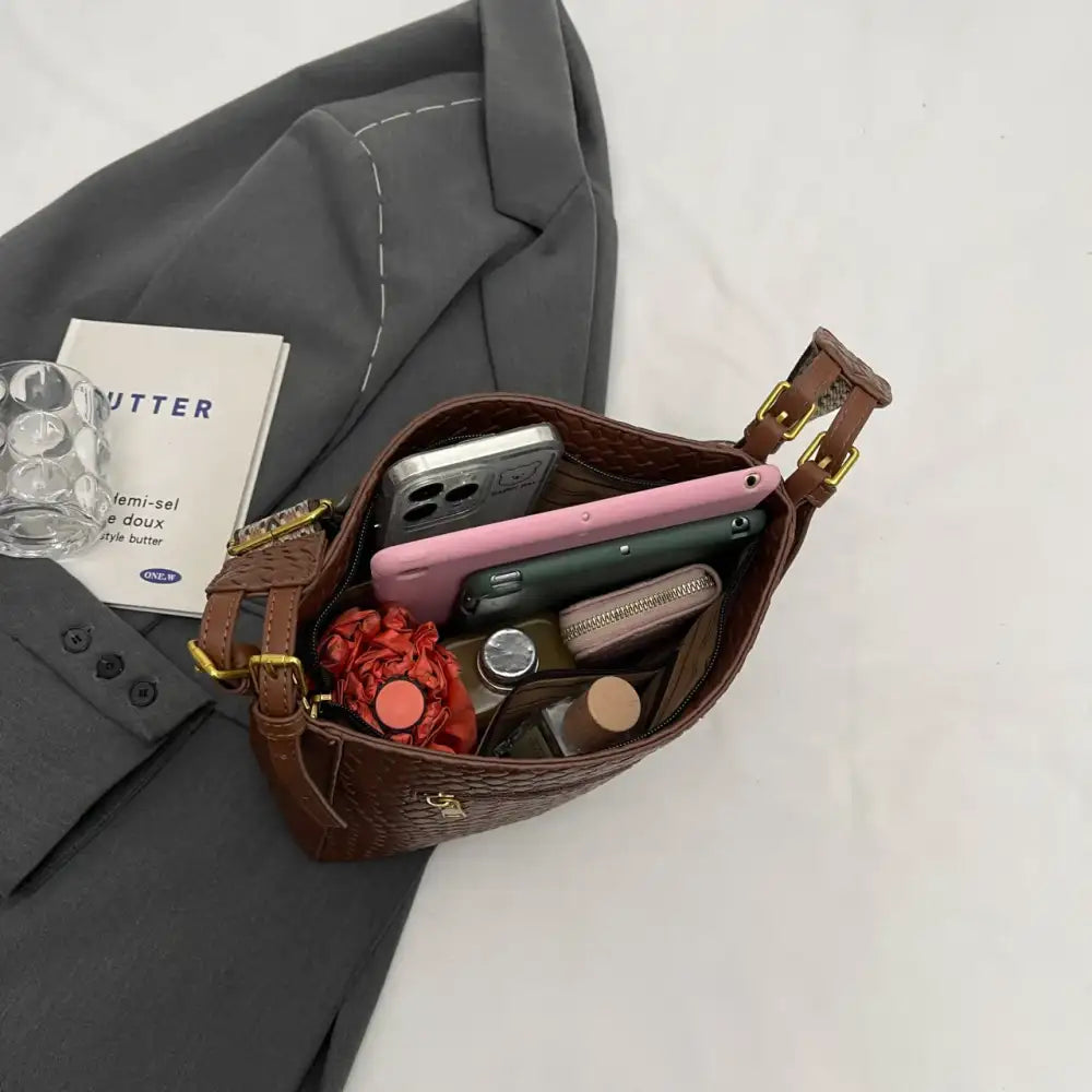 Woven Leather Shoulder Bag with Adjustable Strap