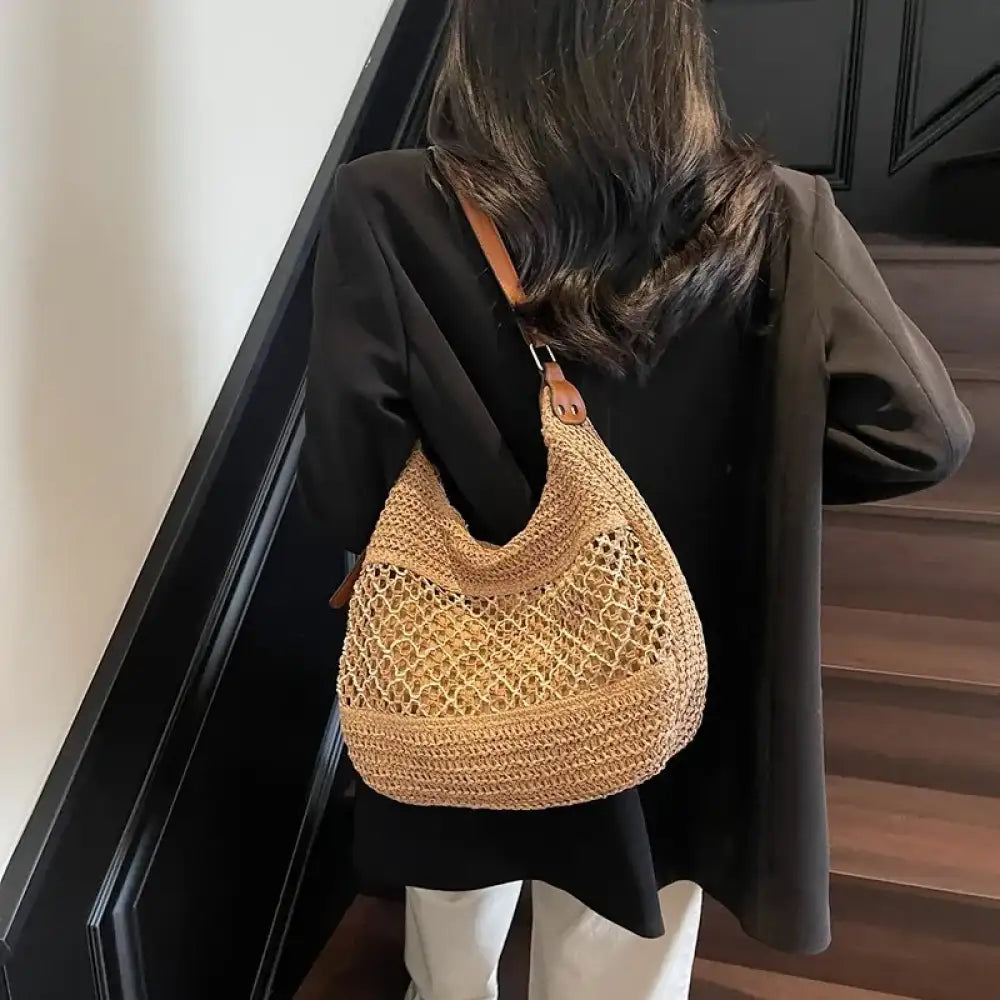Woven Straw Crescent Shoulder Bag