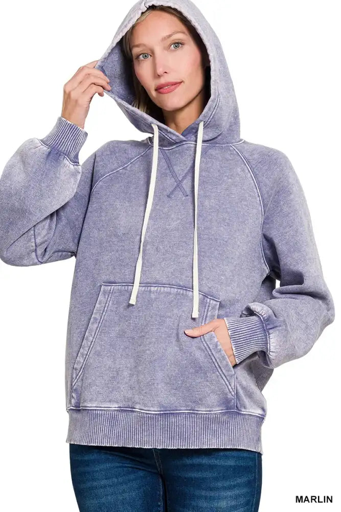 Acid Wash Fleece Hoodie with Kangaroo Pocket
