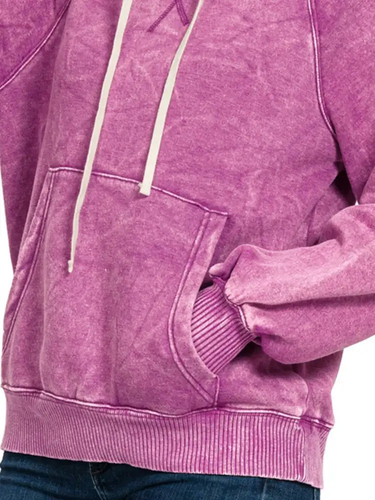 Zenana Acid Wash Fleece Hoodie with Kangaroo Pocket