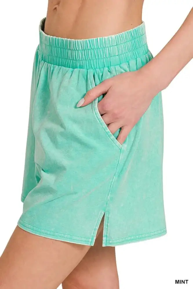 Zenana Acid Washed Short Sleeve Tee & Shorts Set