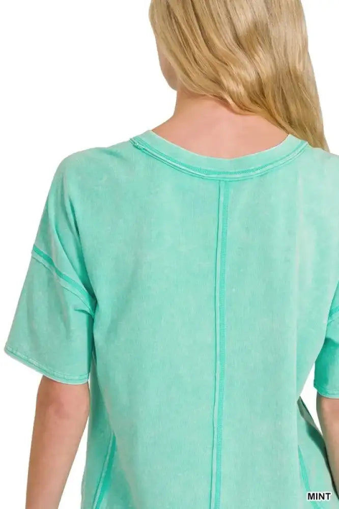 Zenana Acid Washed Short Sleeve Tee & Shorts Set