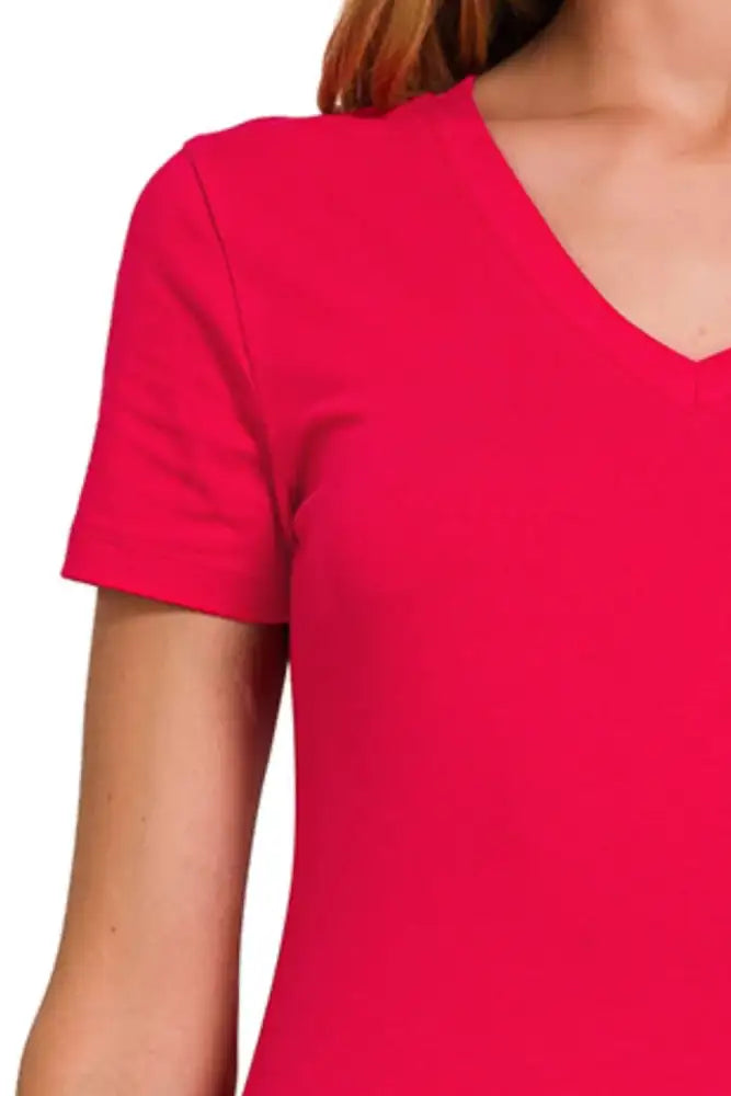 Zenana Basic Cotton V-Neck Short Sleeve T-Shirt