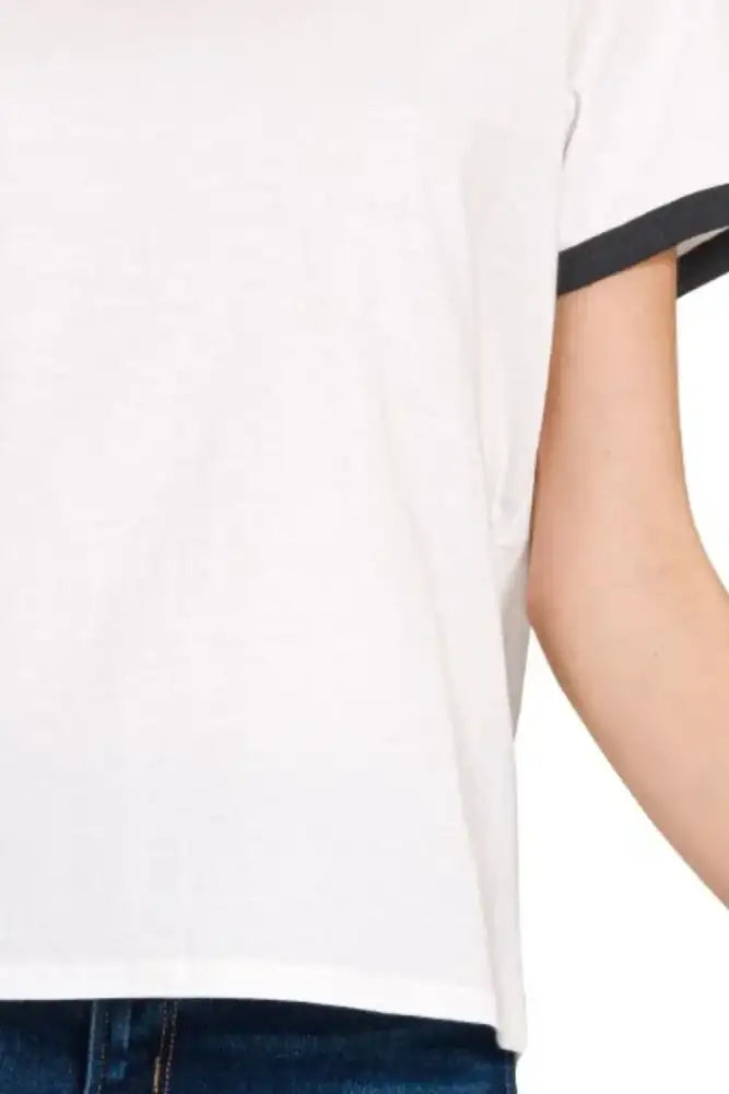 Zenana Contrast Binding Short Sleeve Tee Shirts