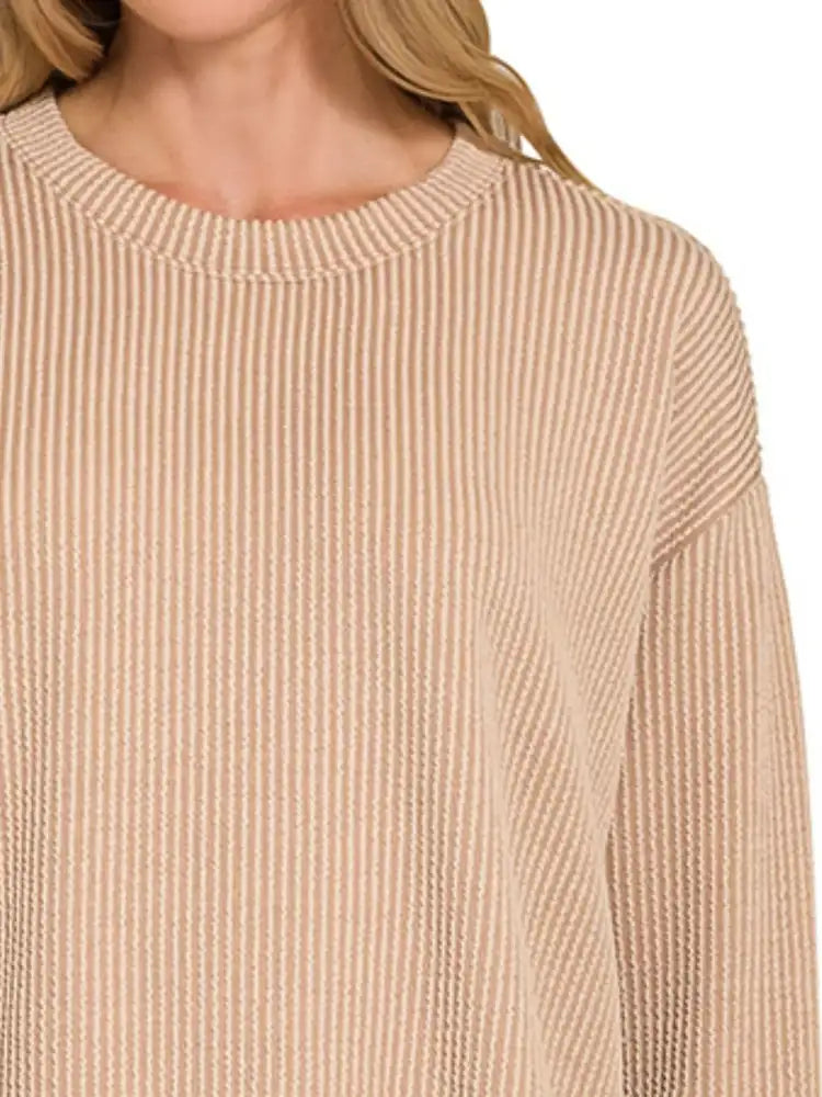 Zenana Corded Rib Long Sleeve Tee and Shorts Set