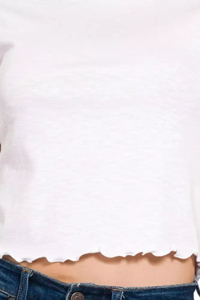 Zenana Cotton Modal Slub Lettuce Trimmed Cropped T-Shirt