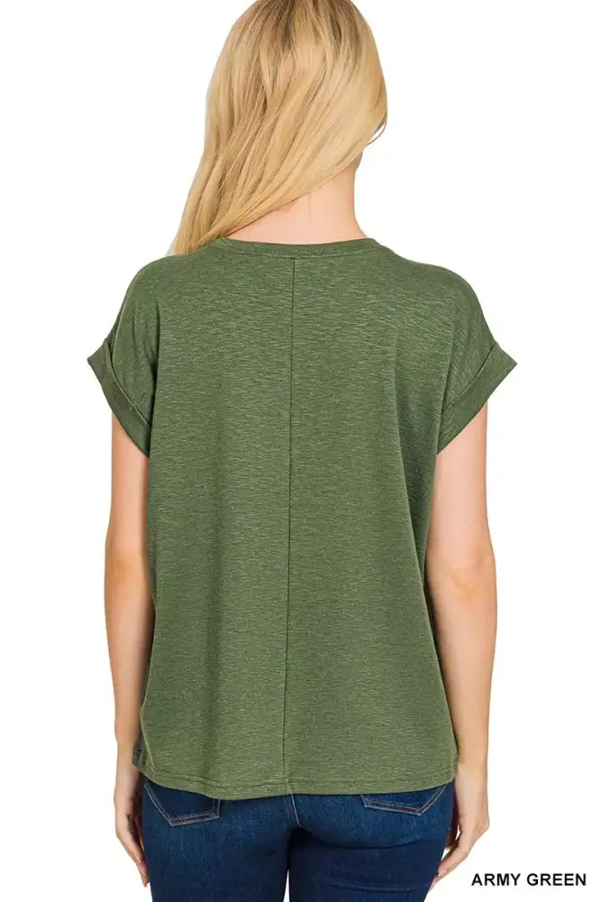 Zenana Cotton Modal Slub Rolled Sleeve T-Shirt