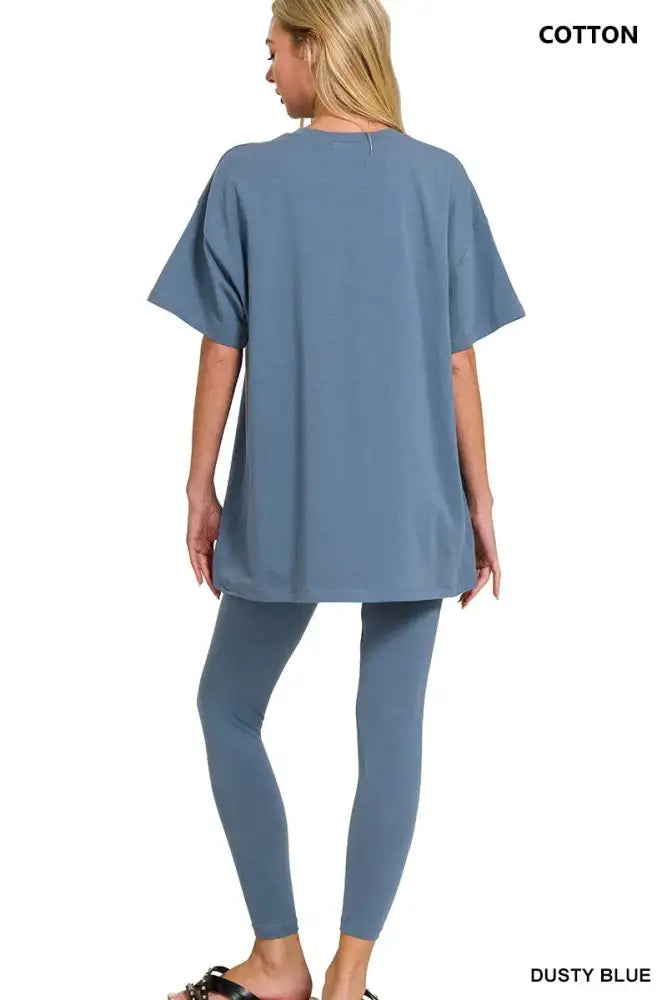 Zenana Cotton Round Neck Top & Legging Set