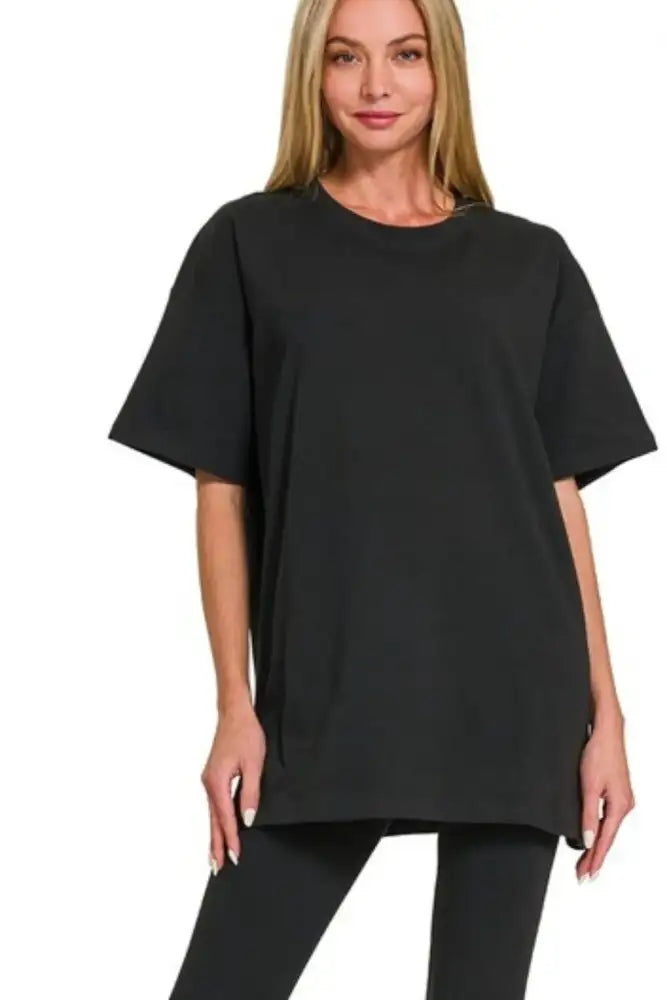 Oversized Black Two-Piece Set with T-Shirt and Leggings for Women
