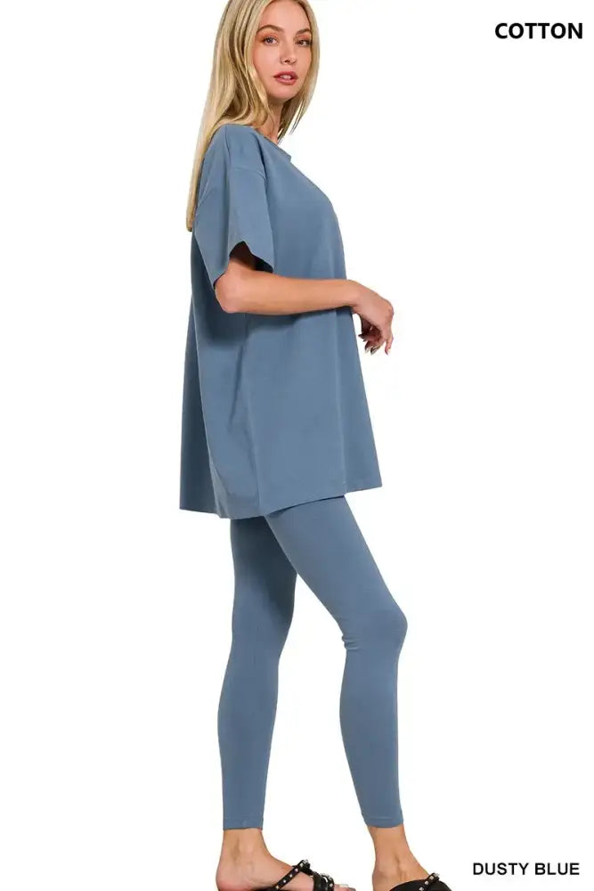 Zenana Cotton Round Neck Top & Legging Set
