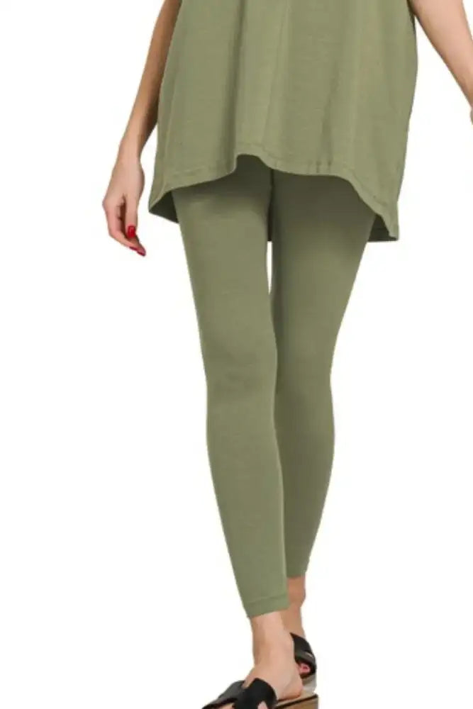Zenana Cotton Round Neck Top & Legging Set