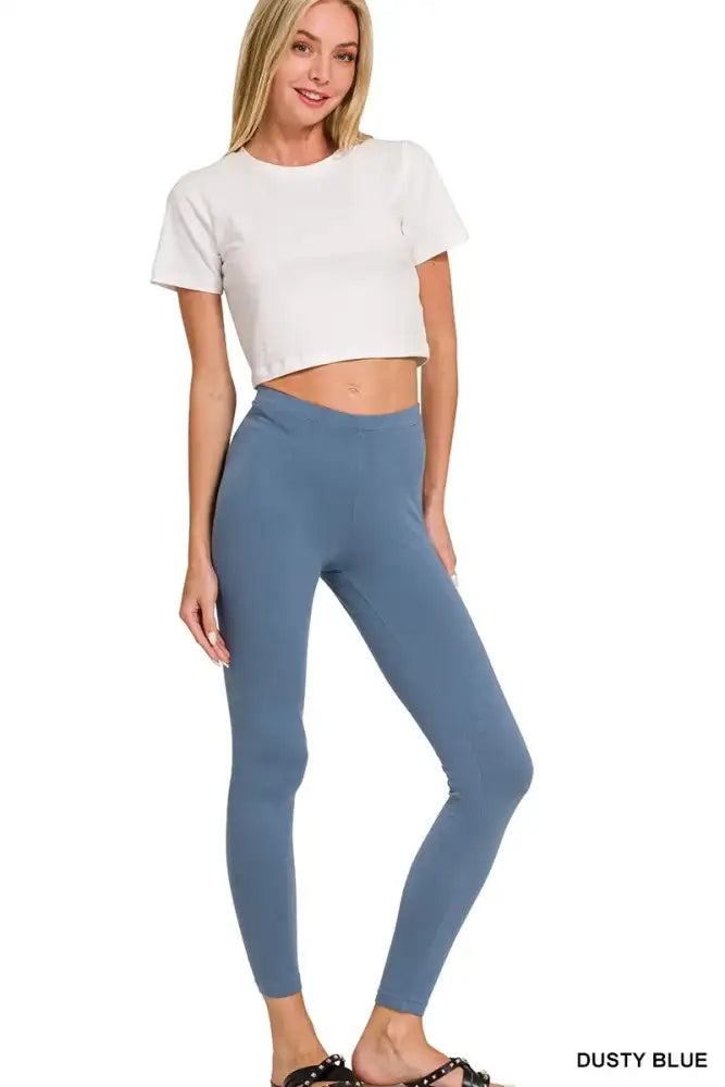 Zenana Cotton Round Neck Top & Legging Set