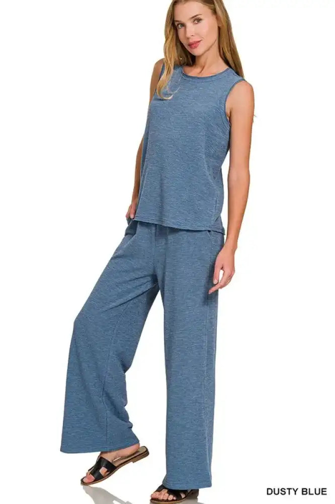 Zenana Cotton Slub Tank & Pants Set