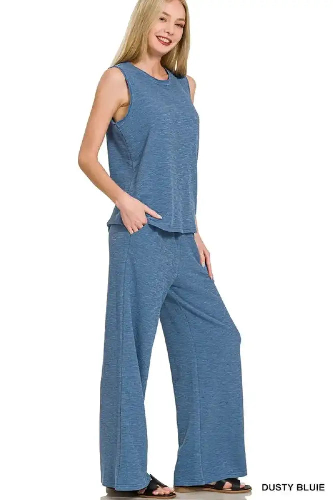 Zenana Cotton Slub Tank & Pants Set