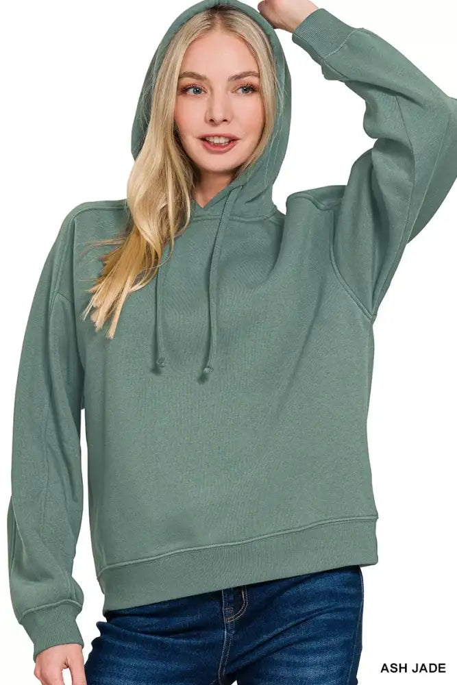 Zenana Drawstring Relaxed Fit Fleece Hoodie