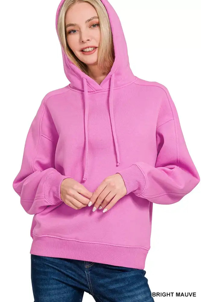 Zenana Drawstring Relaxed Fit Fleece Hoodie