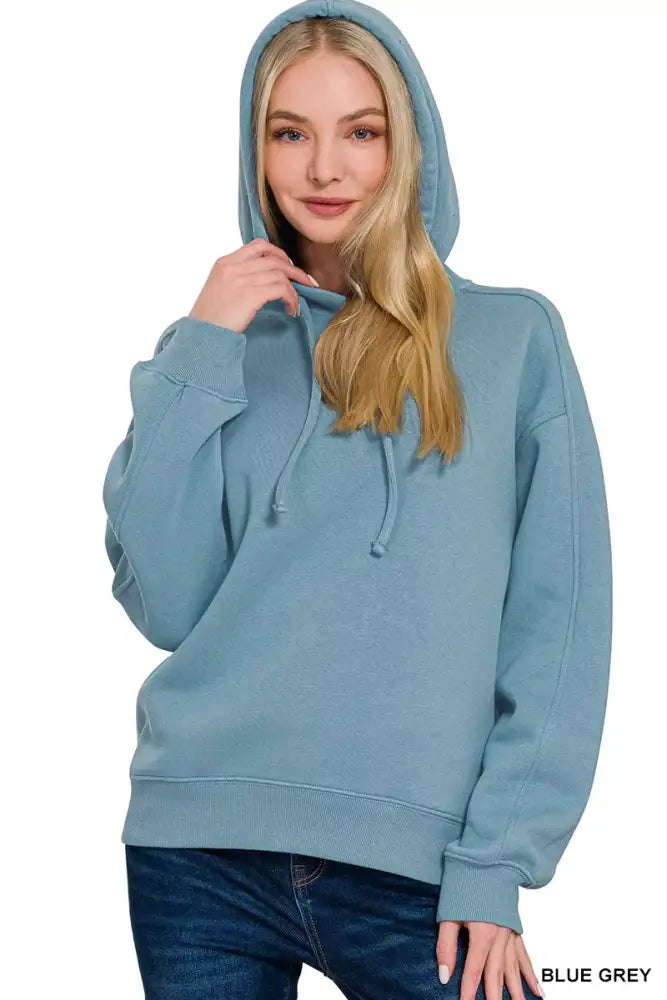 Zenana Drawstring Relaxed Fit Fleece Hoodie