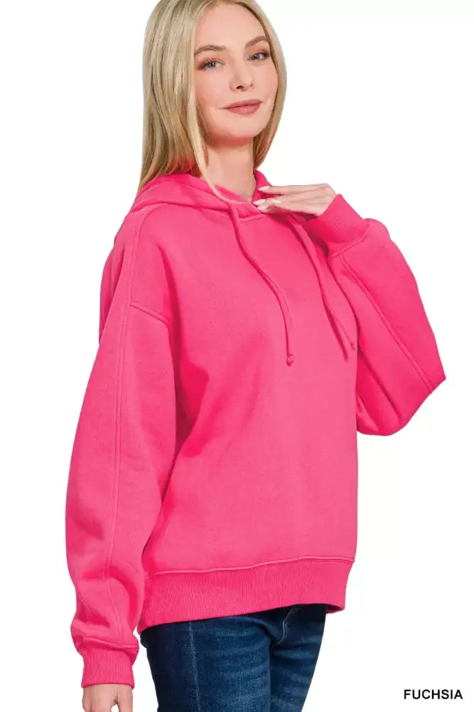 Zenana Drawstring Relaxed Fit Fleece Hoodie